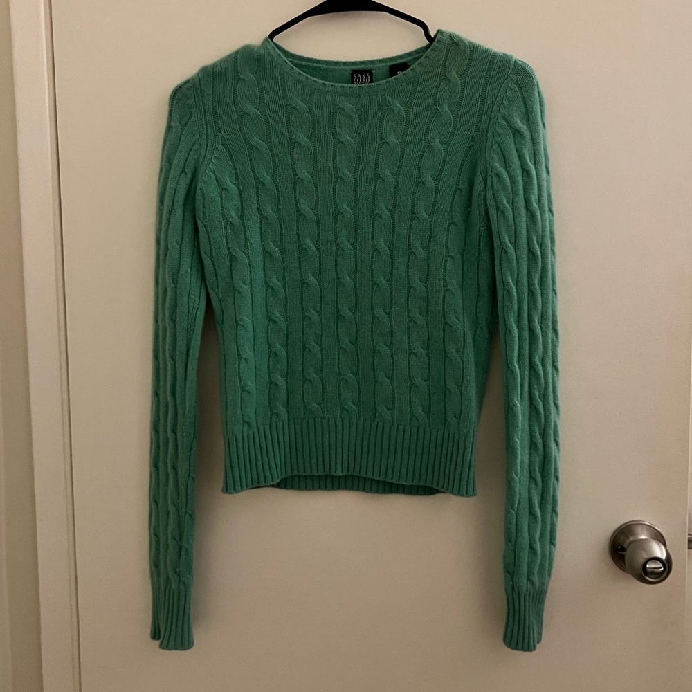 Saks Fifth Avenue Green Cashmere Sweater